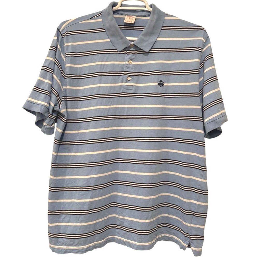 Brooks Brothers 346 XXL Polo Shirt Blue Striped‎ Short Sleeve Cotton Golf